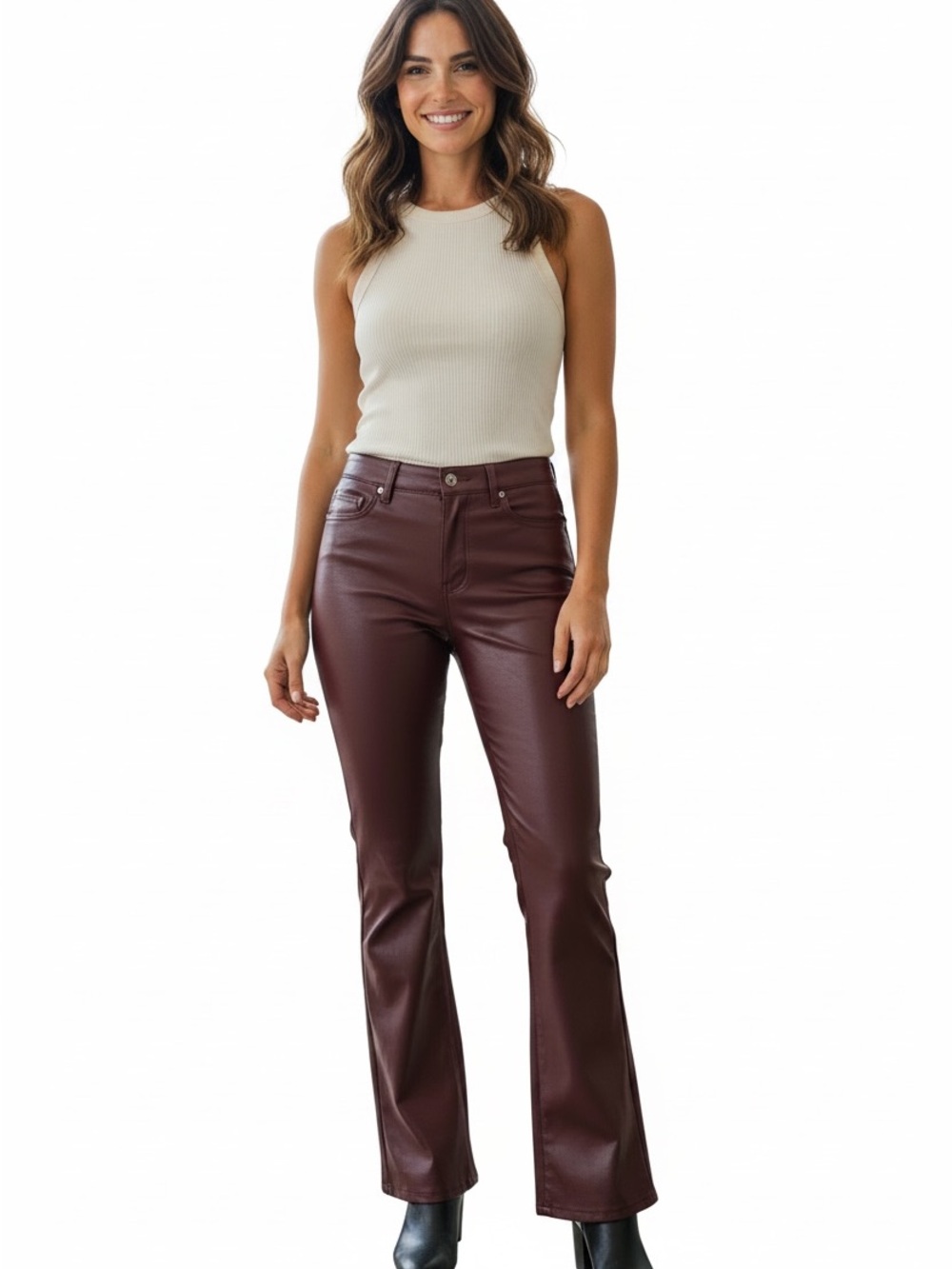 American Eagle Women’s Sz 4 Reg Burgundy Faux Vegan Leather Flare Bootcut Pants